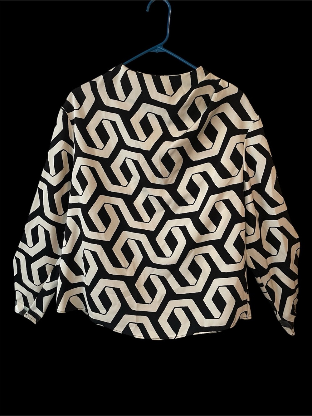 H&M Black and Cream Geometric Print Blouse size L